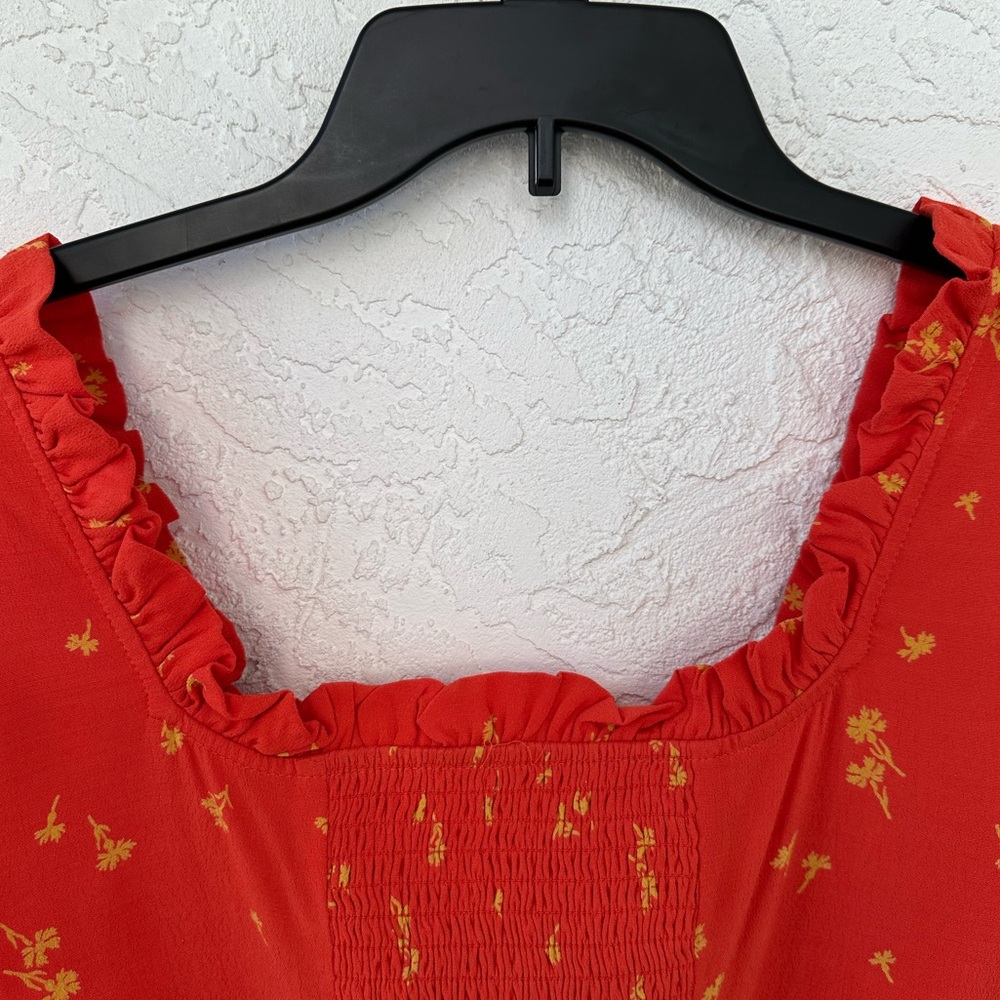 Free People Floral Crop Top Size 2 Boho Red Orange - Picture 7 of 8